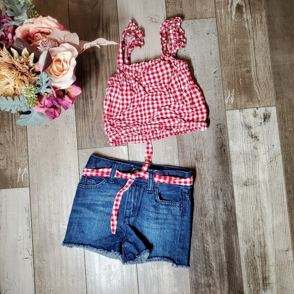 The Children's Place Girls Size 4/5 2 Pc Matching Outfit EUC Blue Red - Picture 1 of 15